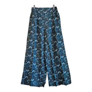 BAND OF THE FREE Women S Pants Elise Teal Floral Wide Leg Smocked Elastic Waist